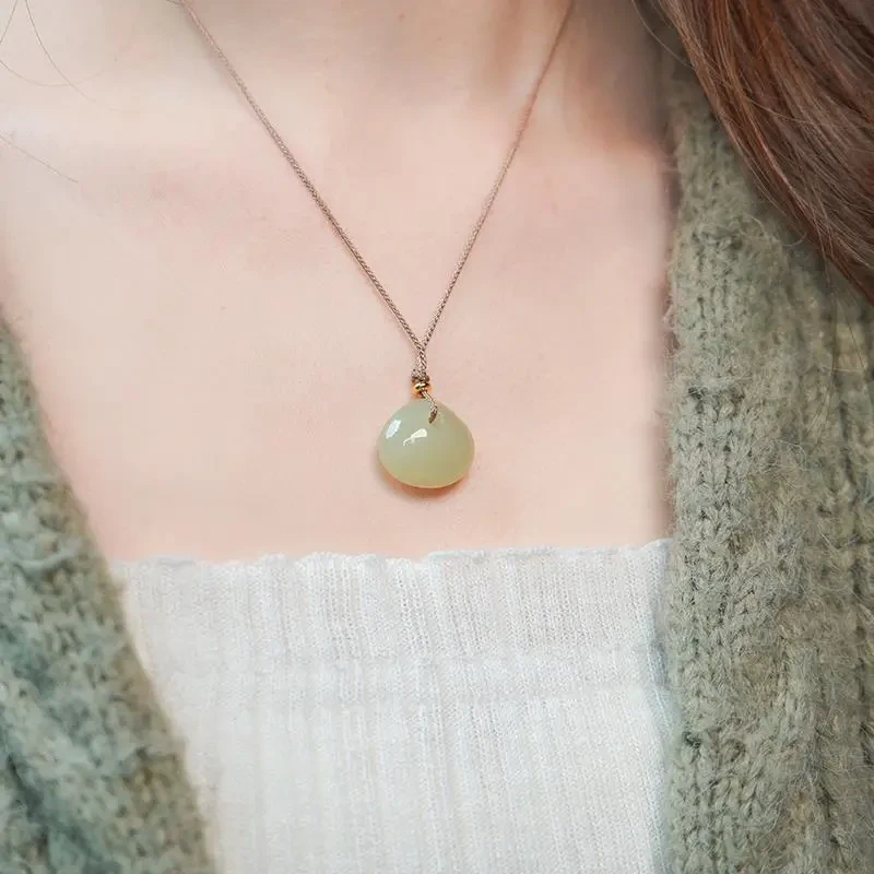 小钱袋天然和田玉吊坠玉石珠宝平安扣福袋如意锁包毛衣链女款项链