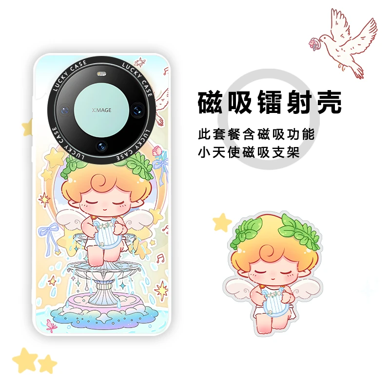 适用苹果15华为oppo荣耀个性粉色财神爷精孔全包菲林光面手机壳MY