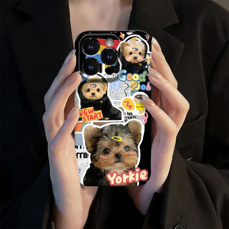 适用苹果15华为荣耀oppo小米ins约克夏拼贴精孔全包菲林手机壳MY