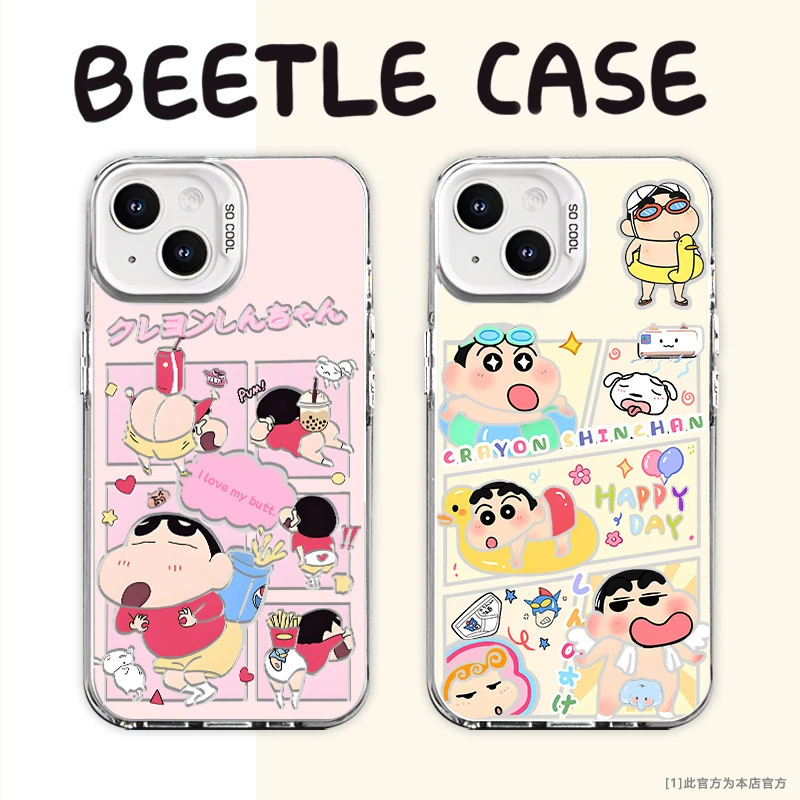 适用于苹果华为小米14蜡笔小新分镜全包彩银手机壳MC