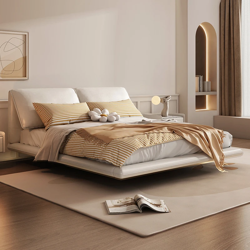 百方家具现代轻奢ins网红奶油侘寂风意式悬浮床棕色大象耳朵大床