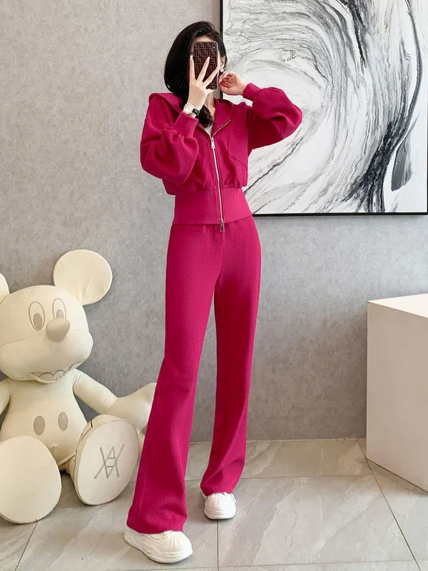 时尚气质减龄火龙果色卫衣套装女秋季成套搭配春秋新款时髦两件套