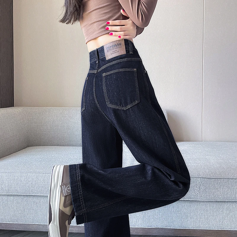 牛仔裤女秋冬2025年新款加绒加厚弹力直筒宽松高腰小个子牛仔裤女