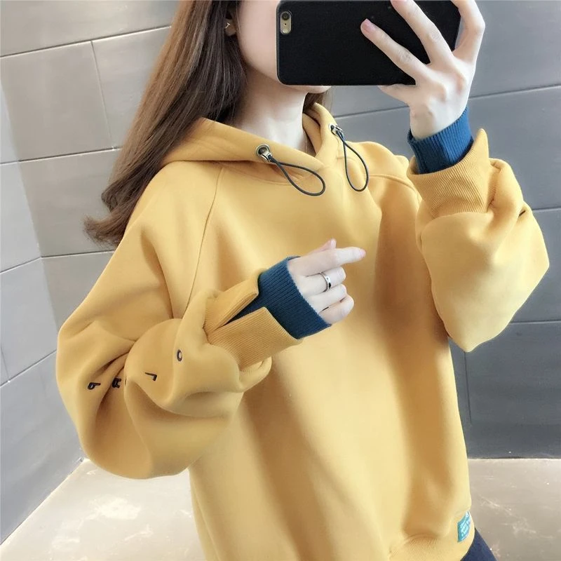 连帽卫衣女2024时尚新款宽松显瘦假两件洋气减龄刺绣字母加绒冬装