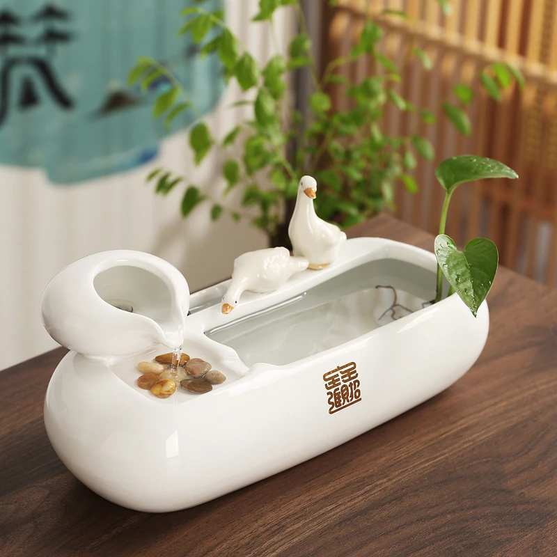 陶瓷流水摆件喷泉小型桌面送礼茶桌办公室装饰品循环水景开业礼品
