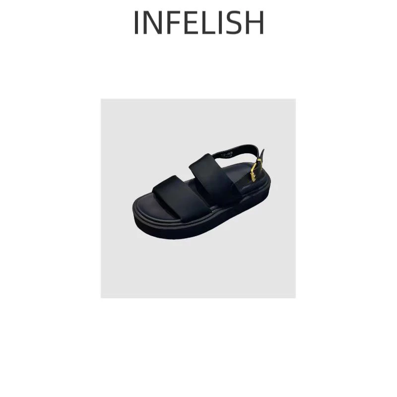 晓夏自制“云朵面包” 胎牛皮柔软舒适 增高百搭休闲一字厚底凉鞋