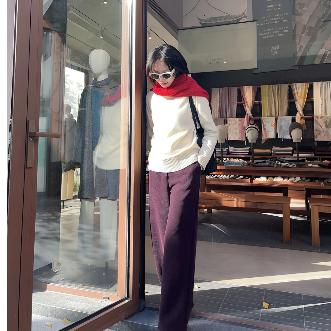 晓夏自制 "酱紫暖绒裤" 复古灯芯绒一体绒加厚锁温保暖百搭休闲裤