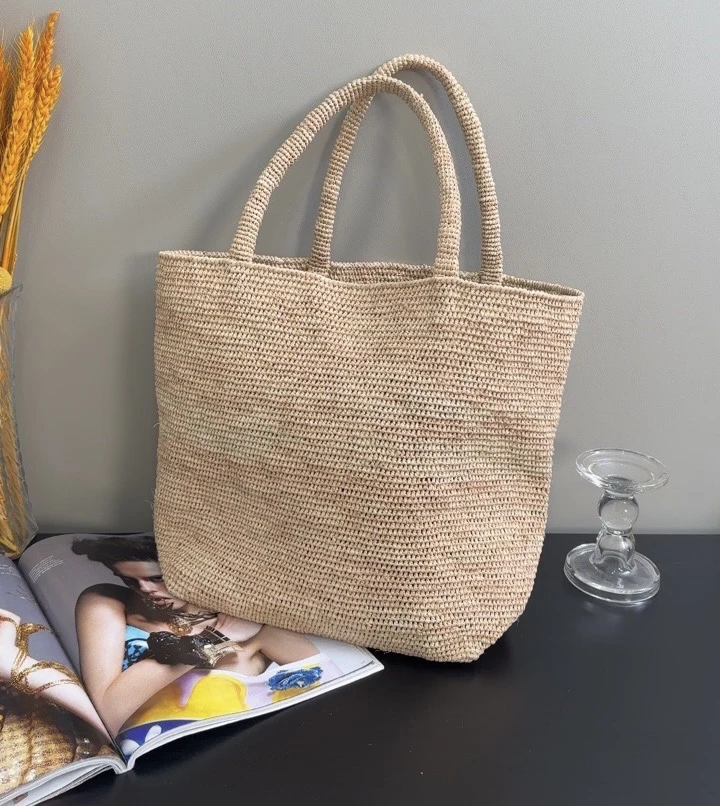 晓夏自制  “菜篮子” 天然拉菲草编织大容量度假沙滩单肩手提包