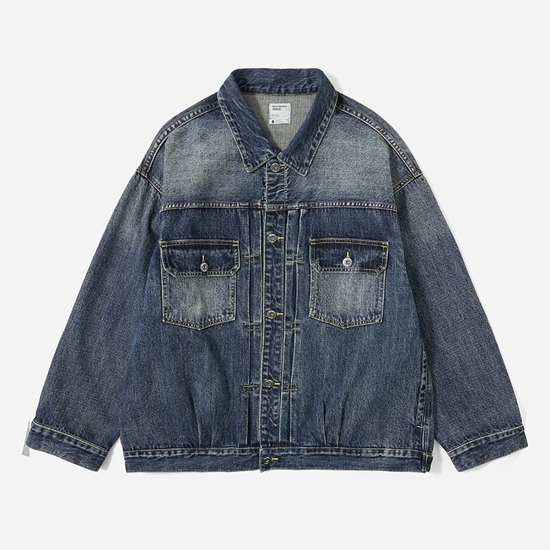 MARCHMANIA 秋冬新款复古水洗日系工装百搭14OZ蓝色101牛仔夹克