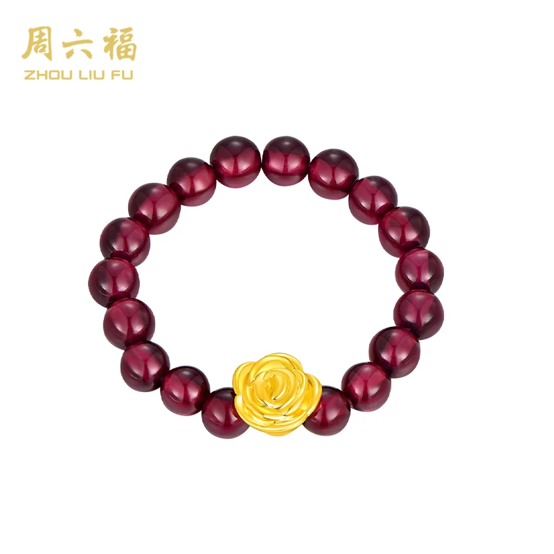 【周六福】玫瑰恋人足金玫瑰戒指搭配石榴石-Y1062-主