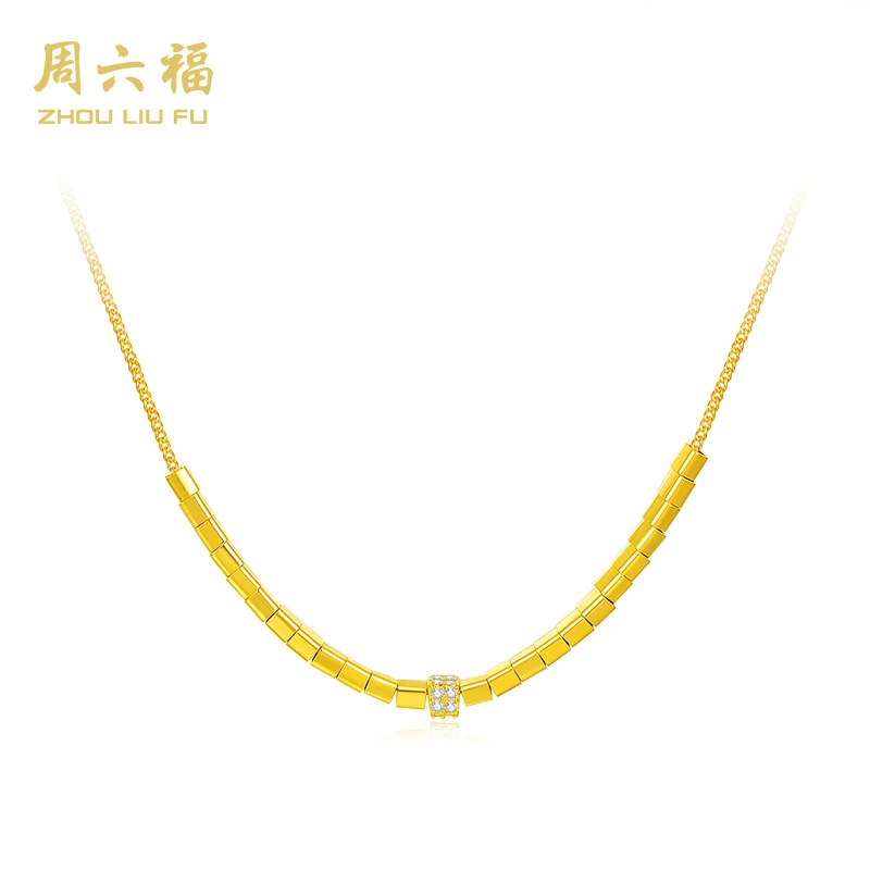 ZHOU LIU FU/周六福 坠链均925银合成锆石 方糖微笑项链-Y6197-tt