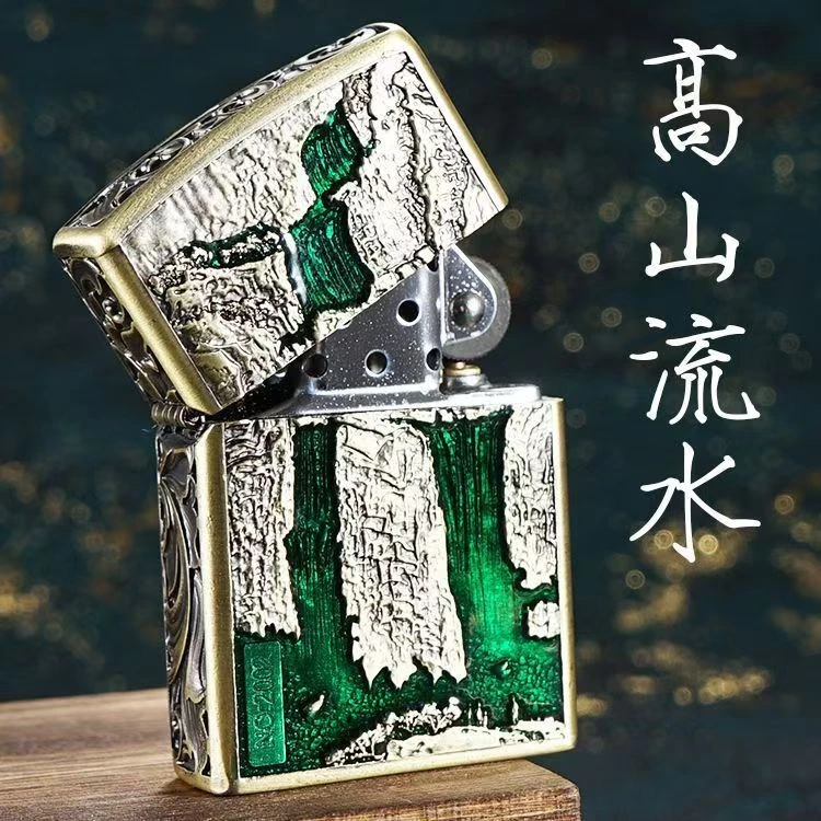 ZORRO佐罗精雕盔甲机手工复古银色高山流水国潮创意打火机