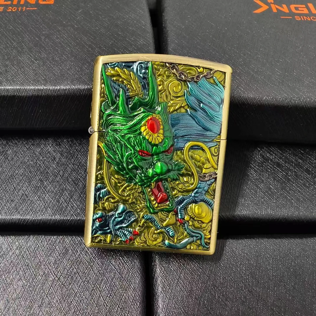 浮雕珐琅彩龙砂轮煤油创意打火机