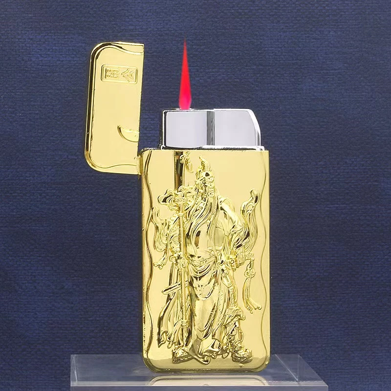 复古直冲防风打火机重金属材质关公图案男士正品充气火机