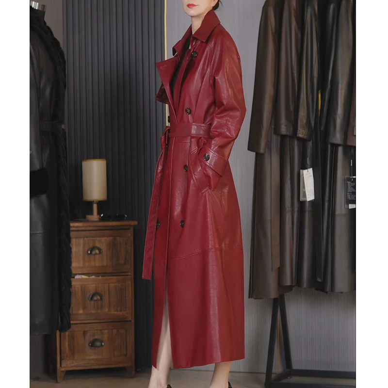 25年新款真皮绵羊皮植鞣皮女装中产款大牌风宽松版风衣时尚经典潮