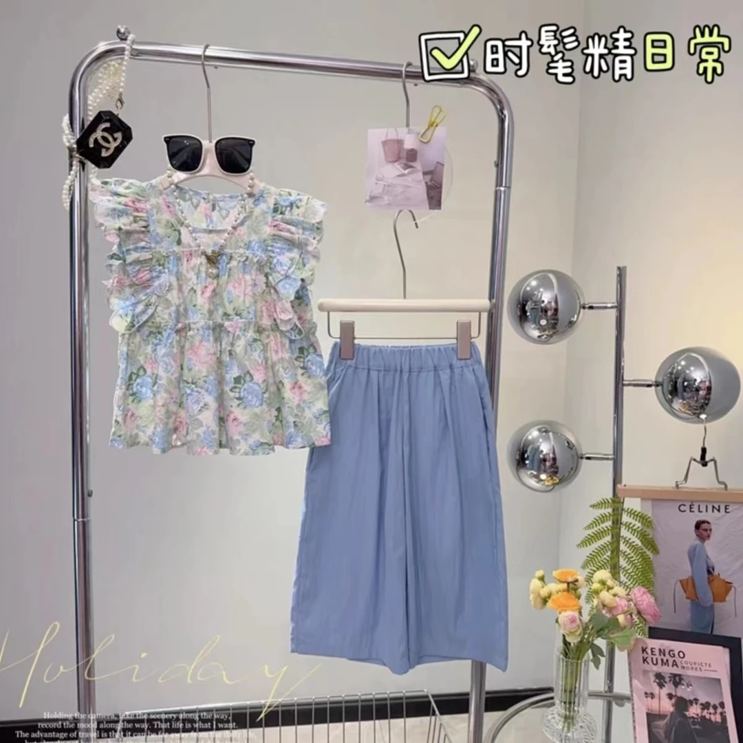 女童夏季休闲时尚套装韩版2024新款潮款中大童宽松薄款阔腿裤夏款