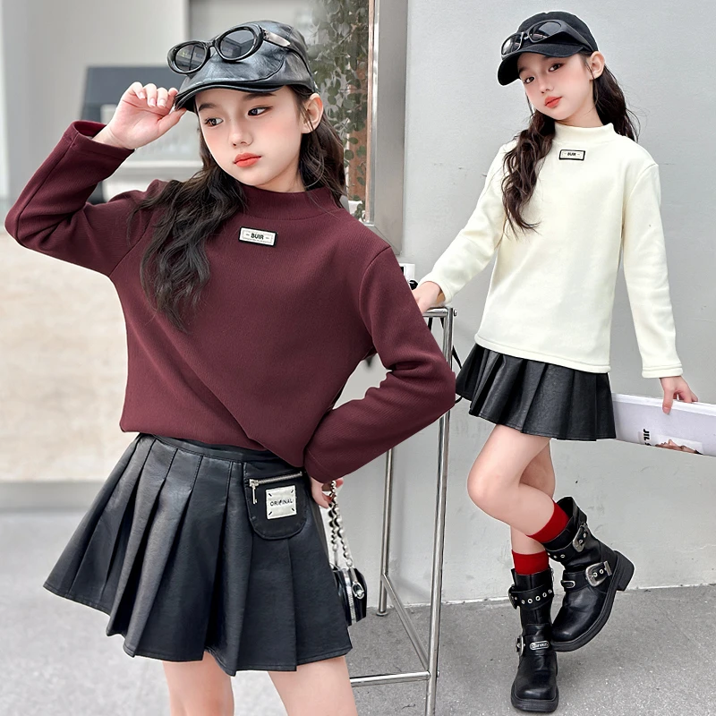 女童打底衫加绒加厚秋冬2024新款洋气中大童韩版女孩百搭保暖上衣