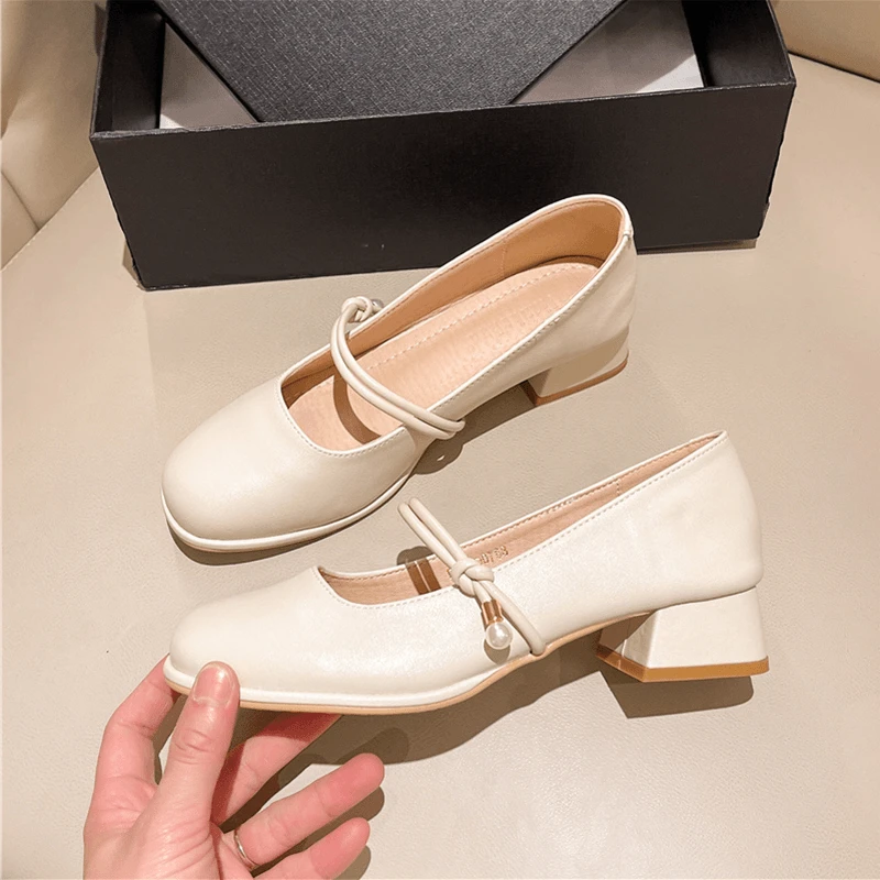 【S2024】仙女鞋温柔浅口小方头女粗跟晚风玛丽珍鞋子配裙子单鞋k