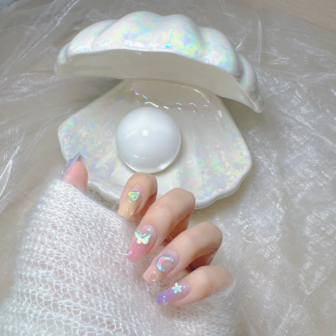 甜茶【星月美少女】纯手工穿戴甲美甲贴片成品法式森系渐变美少女