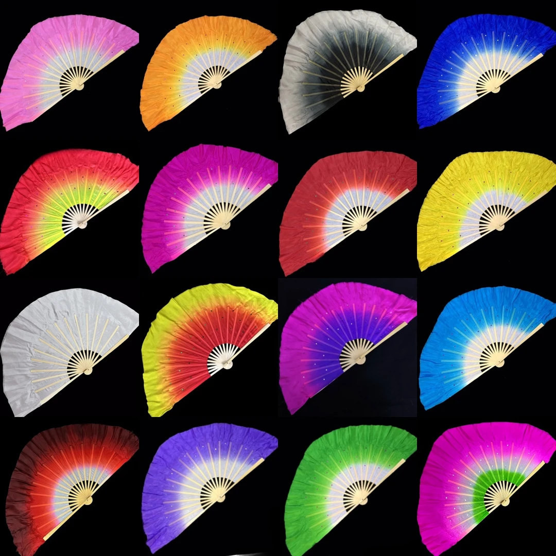 真丝双面渐变色舞蹈扇子跳舞扇古典舞胶州秧歌扇广场舞扇扭秧歌扇