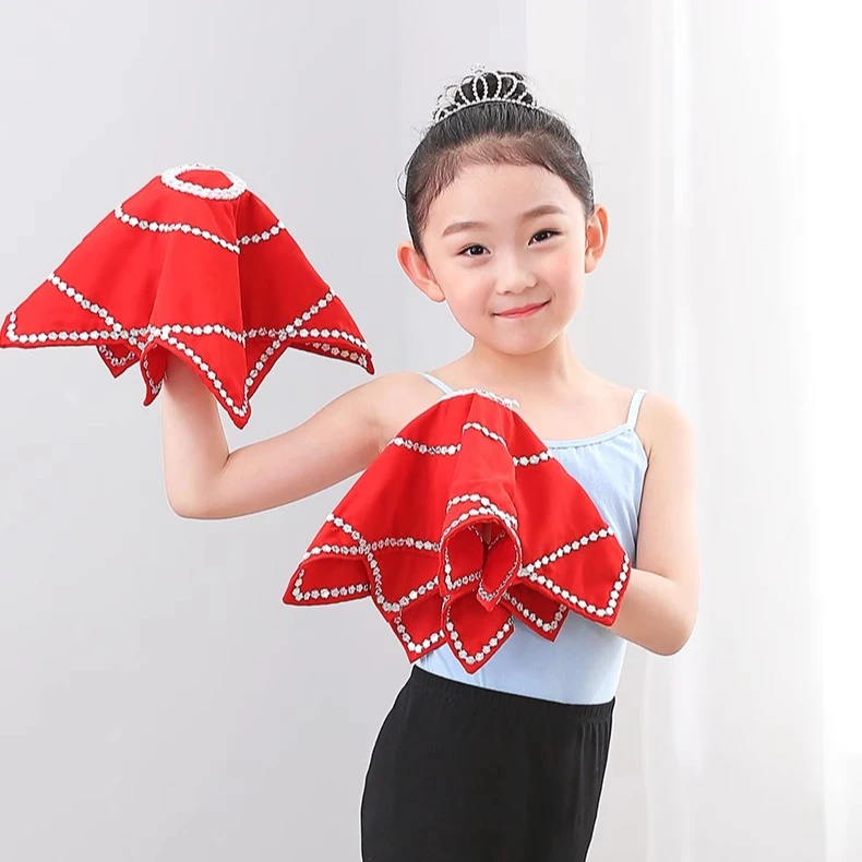 手绢花舞蹈二人转广场舞红手帕儿童考级麻纱八角巾东北扭秧歌一对