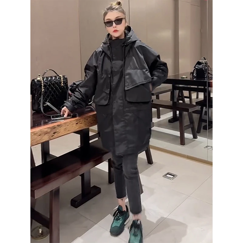 洋气百搭宽松加棉加厚冲锋衣欧洲站2025冬季新款中长款连帽外套潮