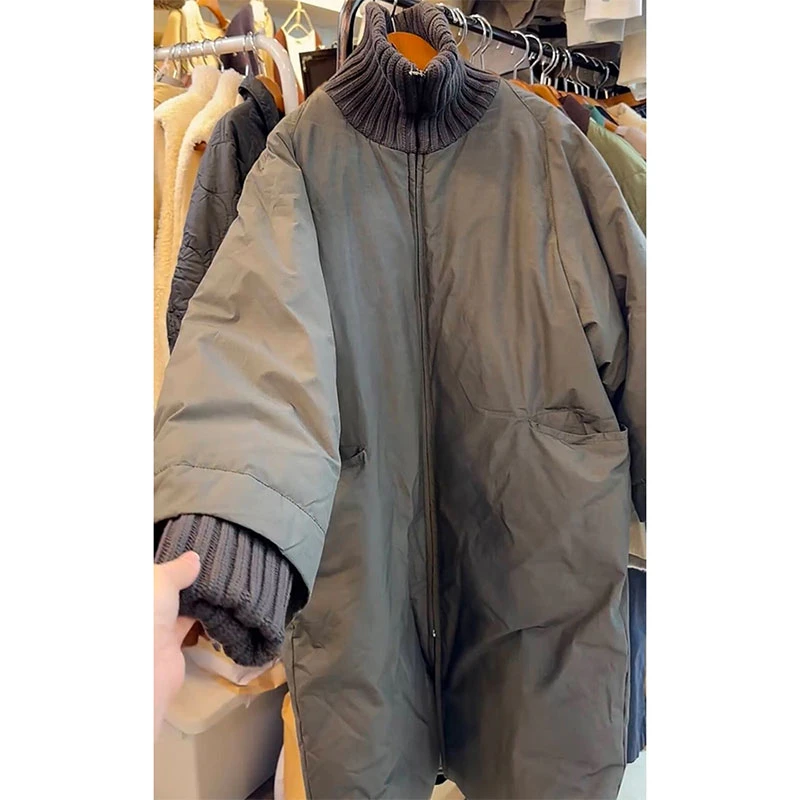 2024冬季新款欧洲站时尚简约设计百搭显白中长款立领棉服外套女