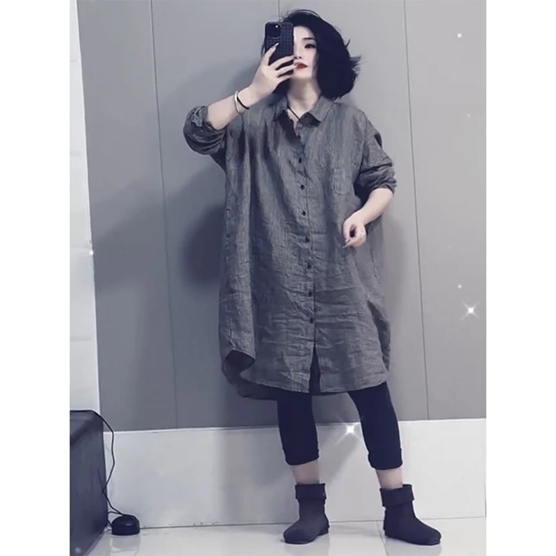 欧洲站2025春季新款洋气宽松中长款长袖衬衫女韩版百搭休闲上衣