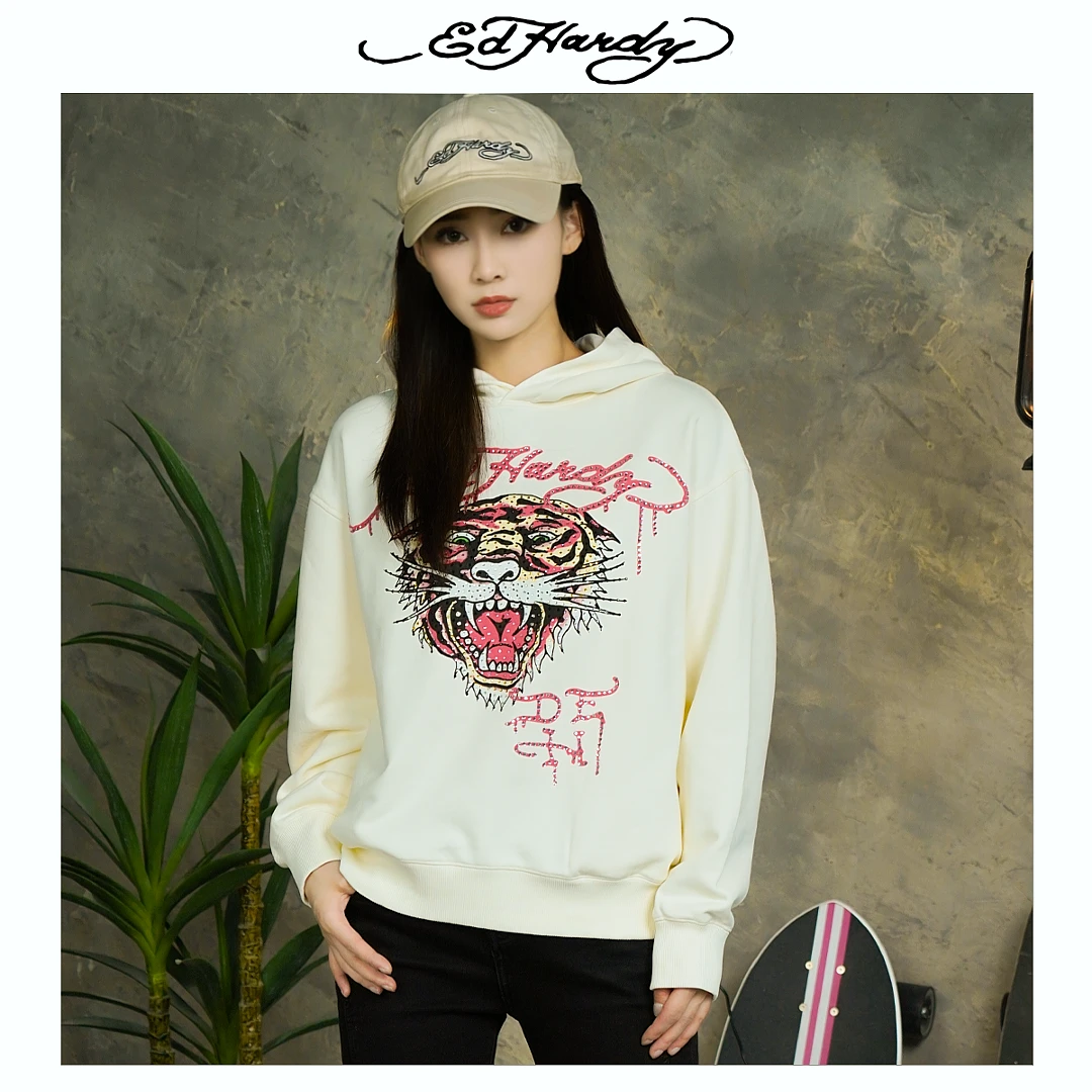 #LL#Ed Hardy/埃德哈迪经典正虎头百搭连帽卫衣E1PYW362