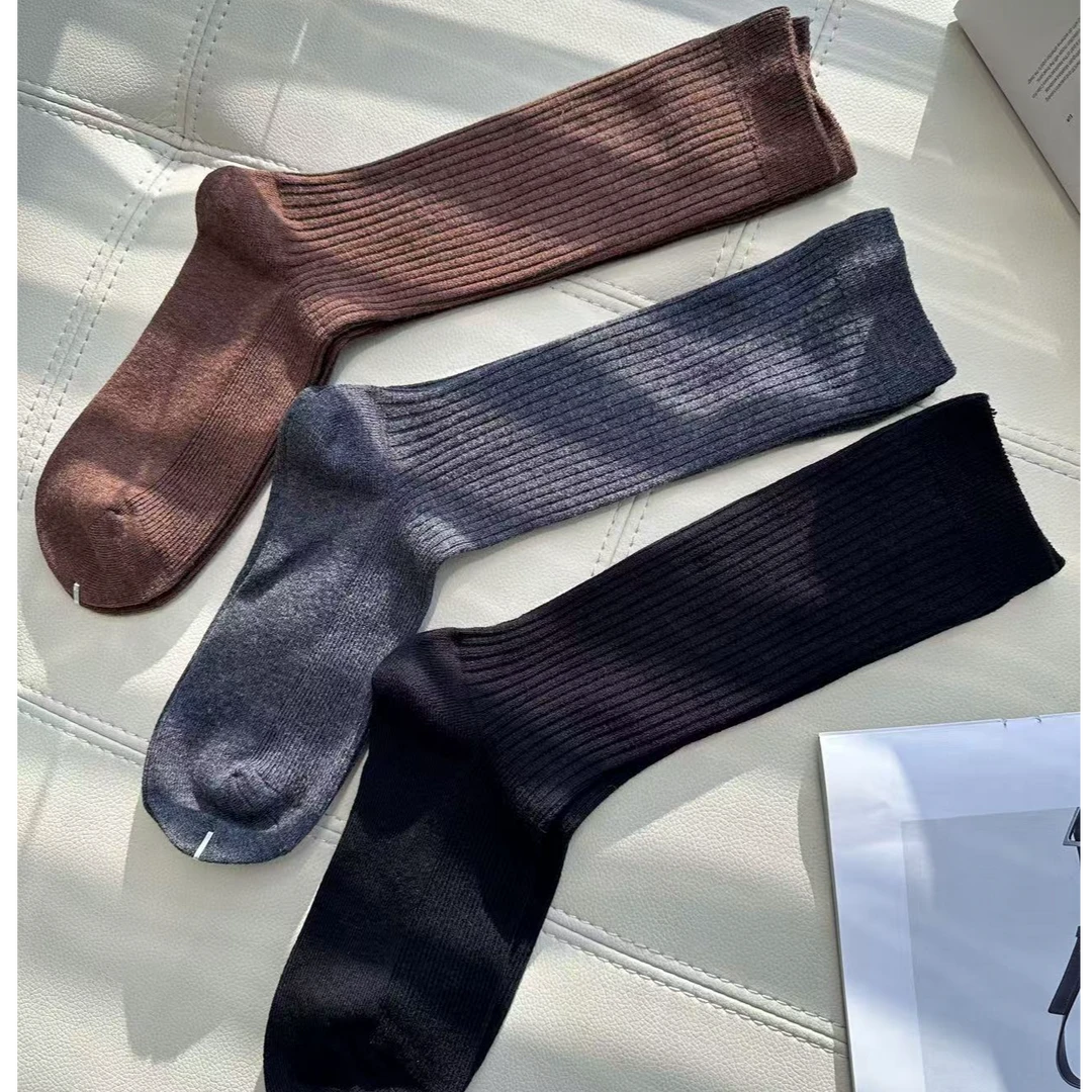 Eaglelyb新款舒适好穿百搭舒服透气坑条保暖羊毛纯色中筒袜