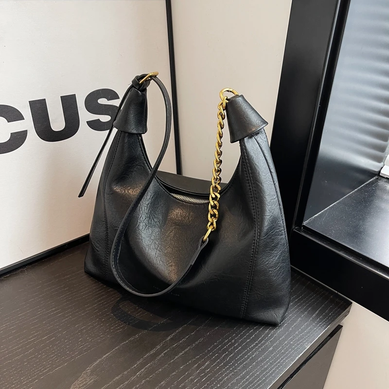 时尚潮流大容量包托特包2025新款潮简约时尚斜挎包黑色小众单肩包