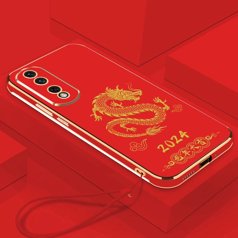 2024龙年大吉荣耀80Pro手机壳直边电镀全包镜头软壳