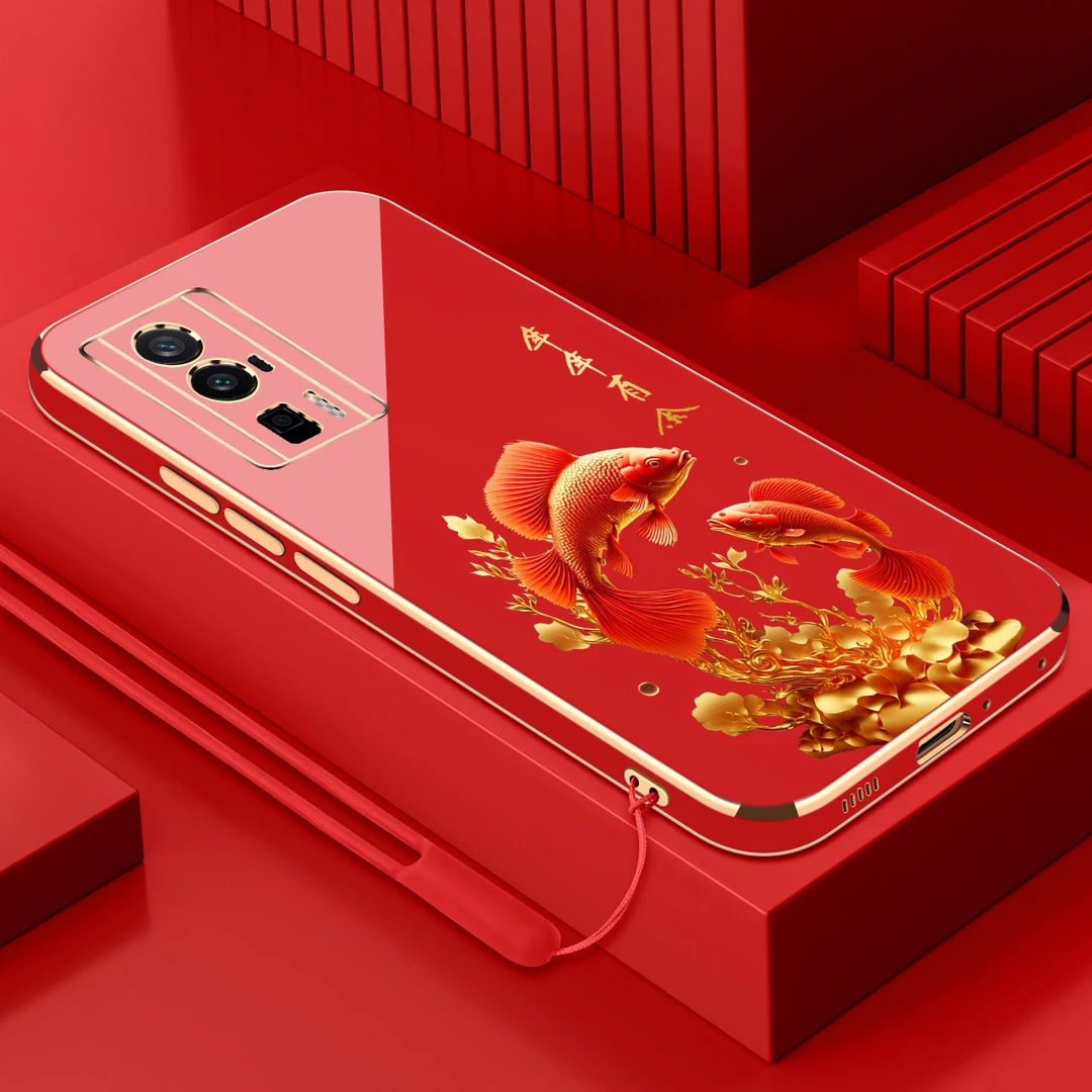 电镀年年有余适用红米k60手机壳防摔硅胶保护壳直边软壳手机套