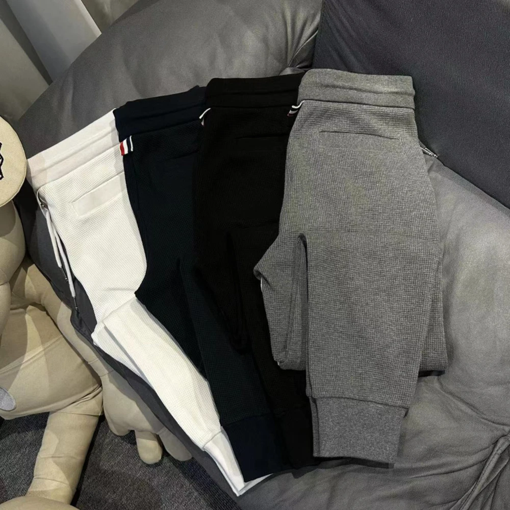 华夫格四杠格纹秋冬季时尚百搭潮流休闲裤微弹力束脚休闲卫裤