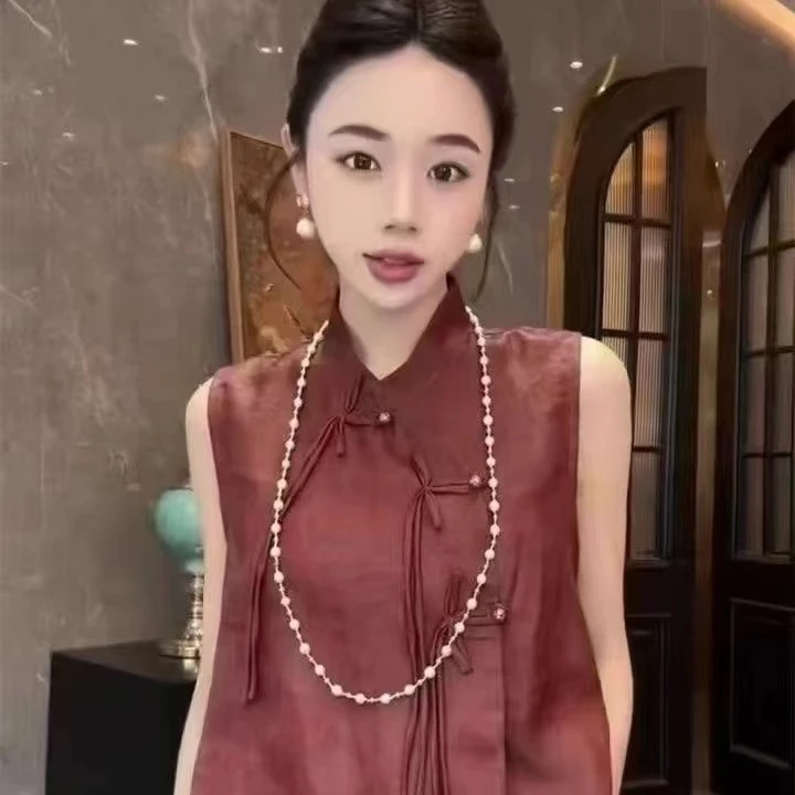 2024夏季薄款新款高端无袖坎肩醋酸断面马甲外穿