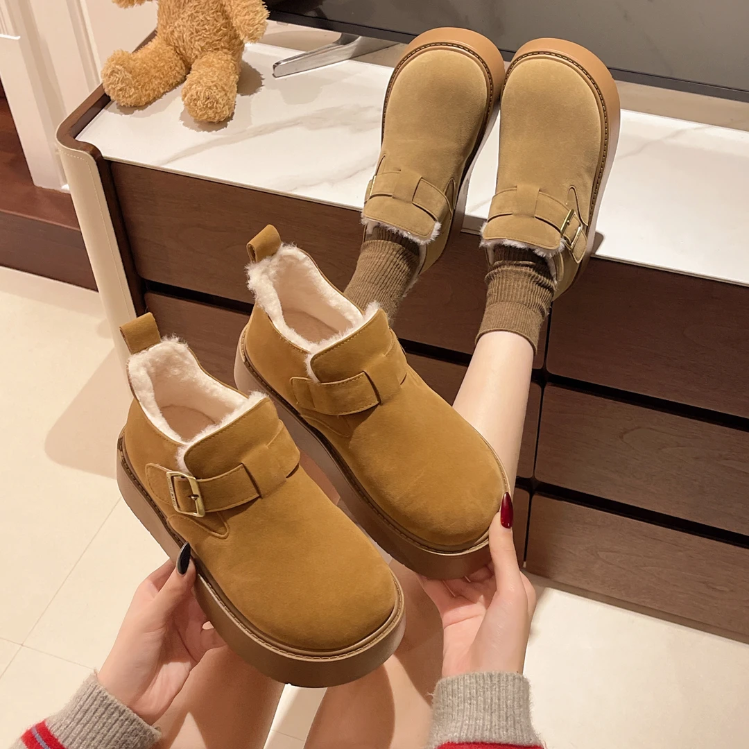 【陈秀秀女鞋】2024年厚底勃肯鞋女冬季鞋子爆全包加绒毛毛高帮棉鞋