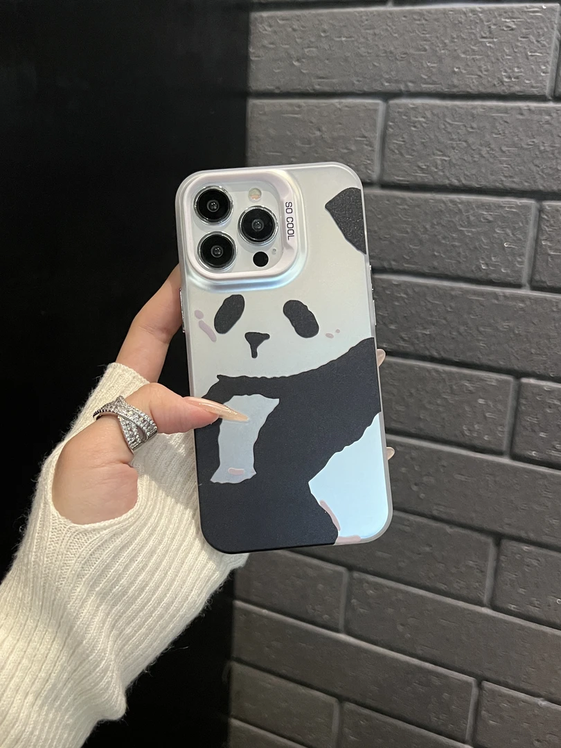 大熊猫适用苹果15华为oppo/vivo/小米手机壳防摔彩银14pm