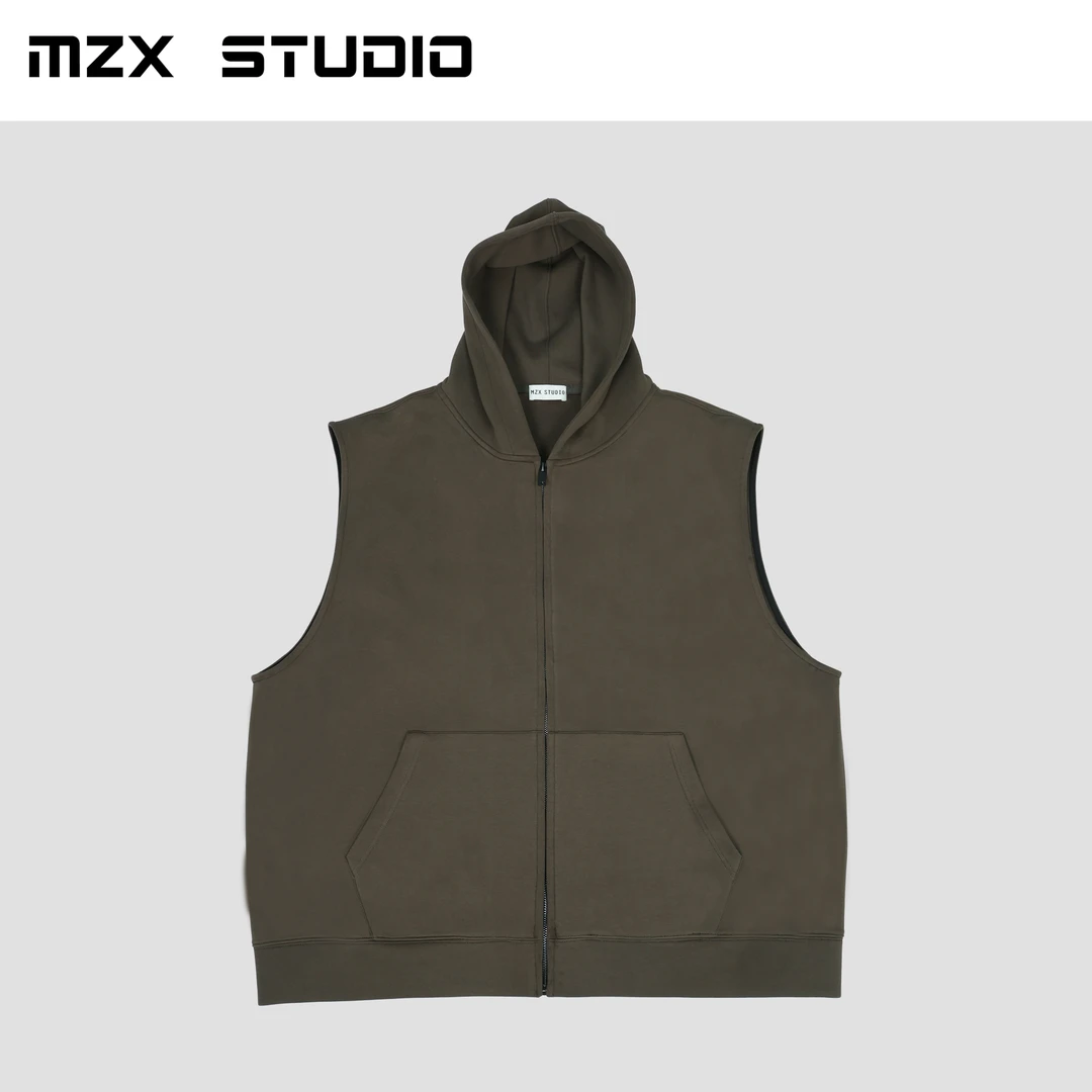 MZX STUDIO咖色连帽马甲SY8124