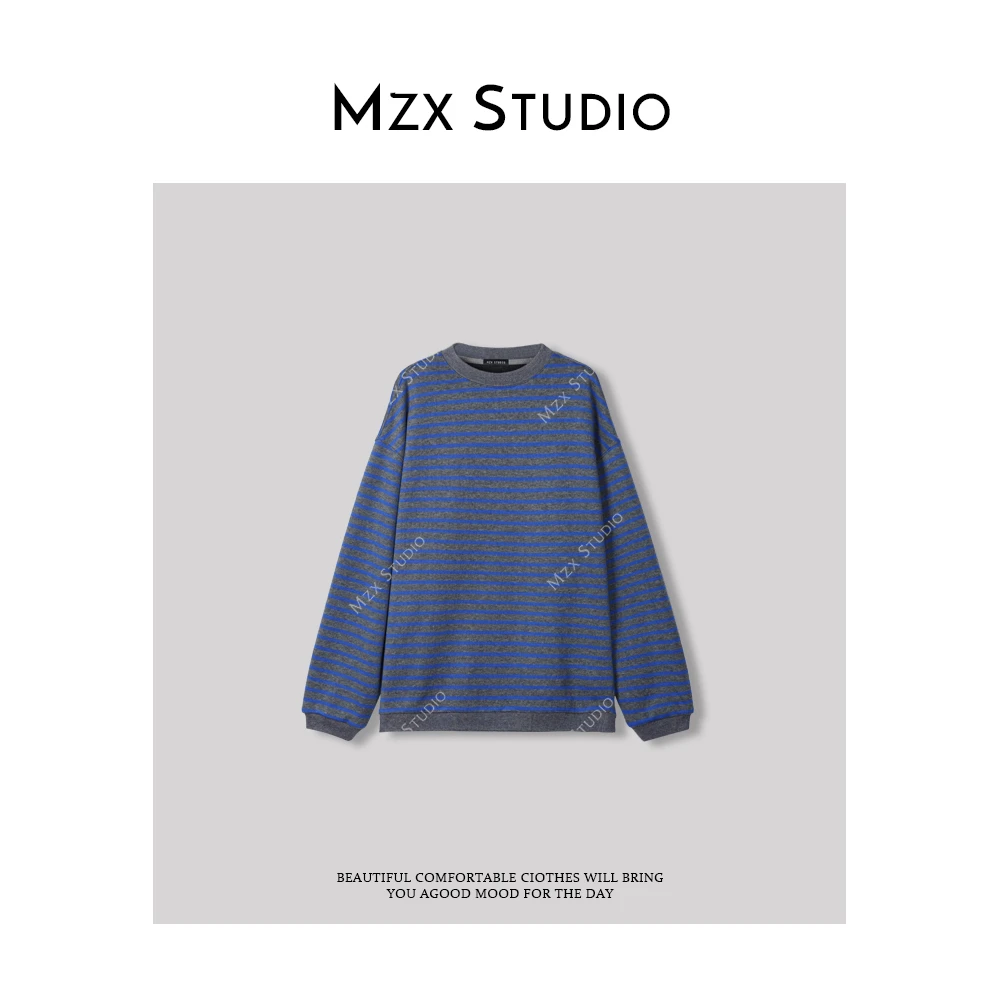 MZX 秋冬季绒感简约大廓形条纹卫衣SY6785-D