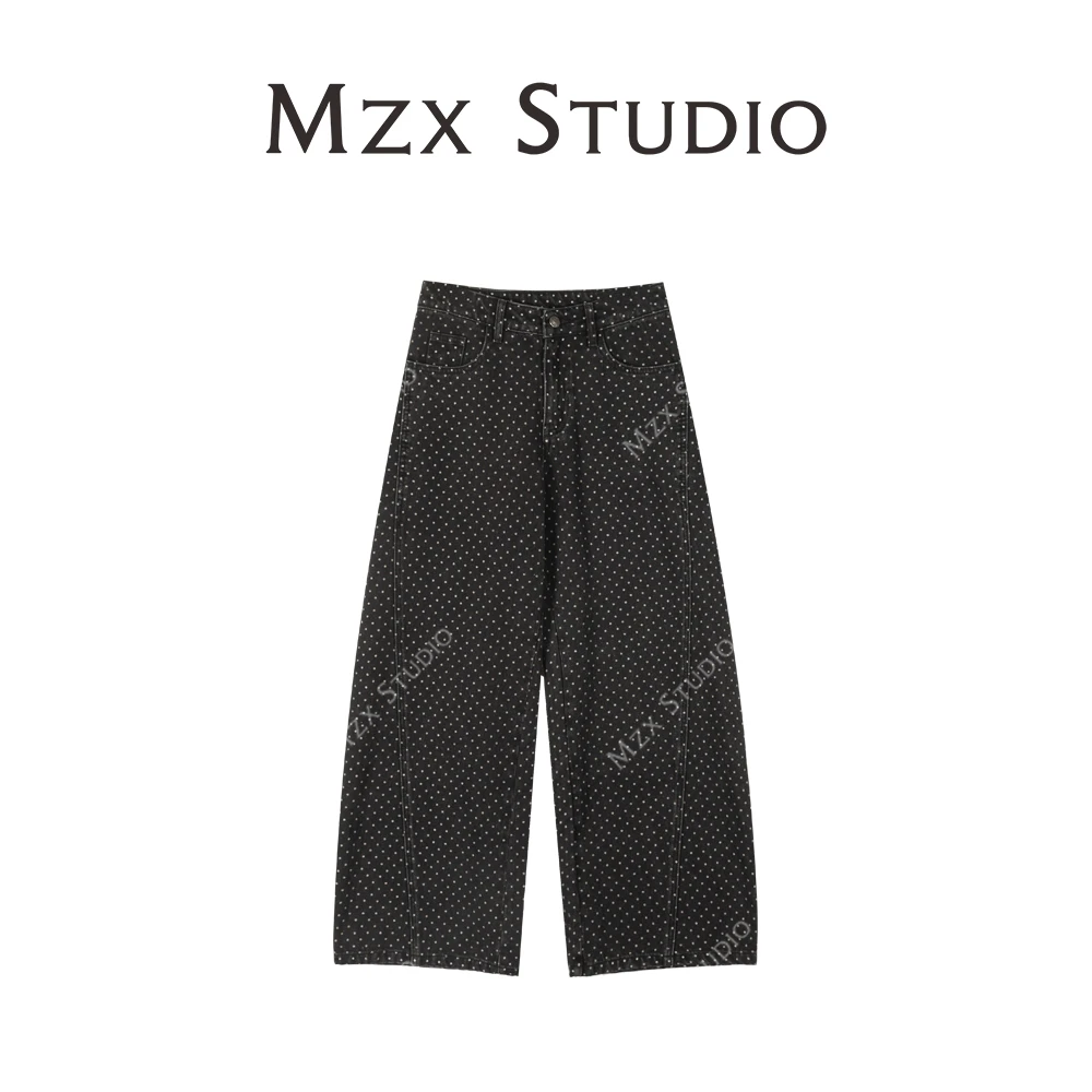 MZX 做旧波点加绒阔腿牛仔裤KZ6577-F