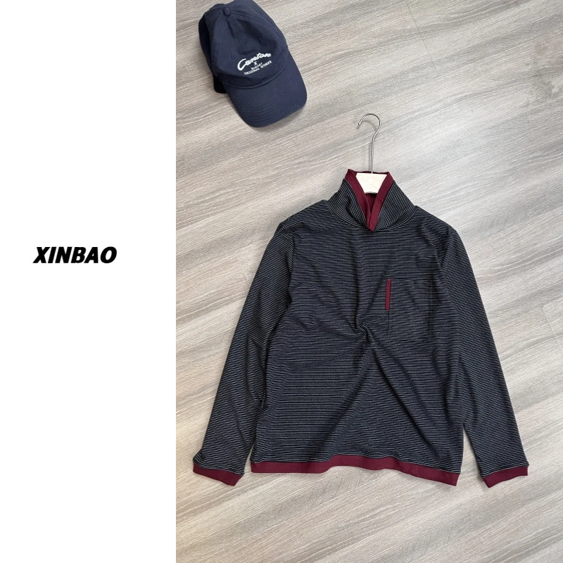 欣宝欧韩大码 秋冬新款时尚条纹高领撞色上衣 9598