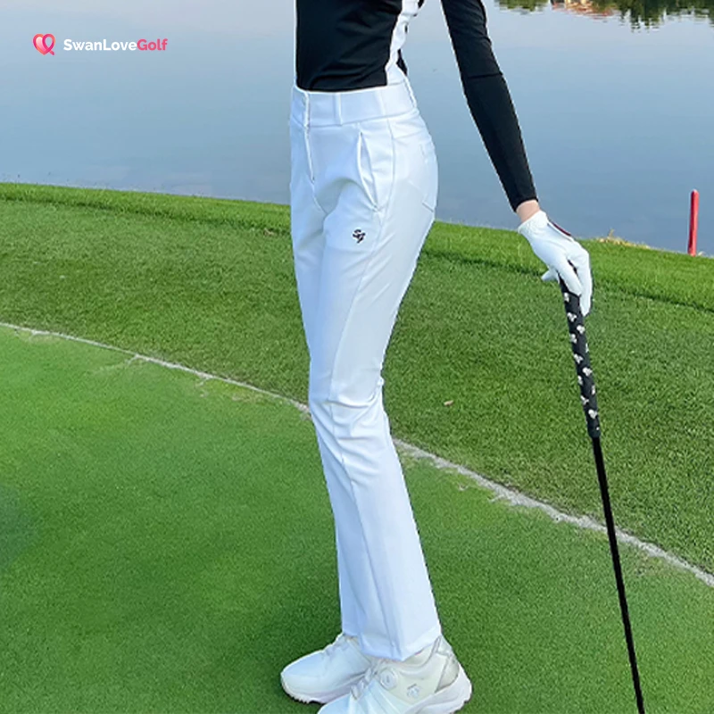 高尔夫裤子秋冬加厚保暖微喇叭长裤腰头弹力女装高弹显瘦百搭长裤