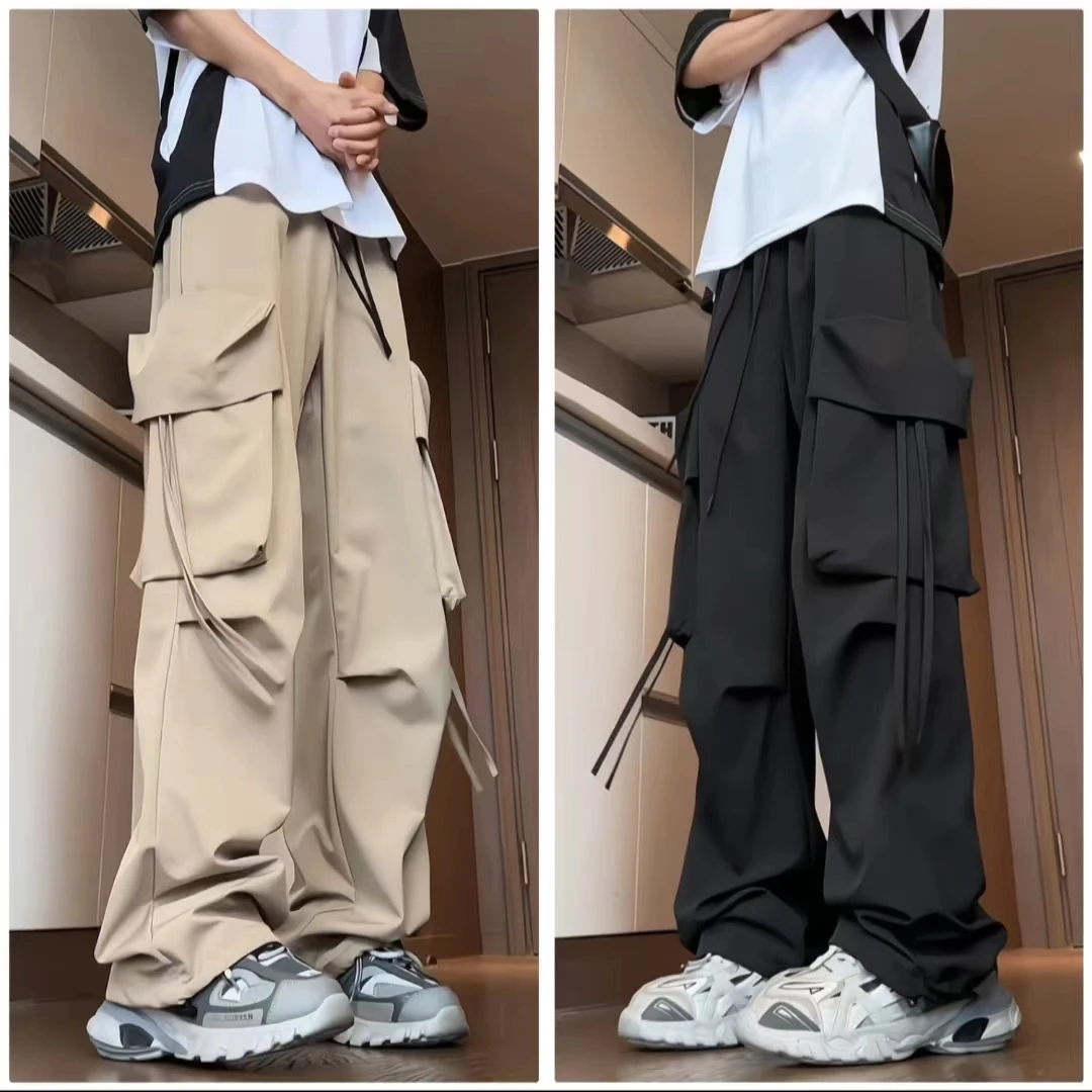 工装裤男款美式高街机能风大口袋阔腿休闲裤宽松纯色百搭潮流男裤