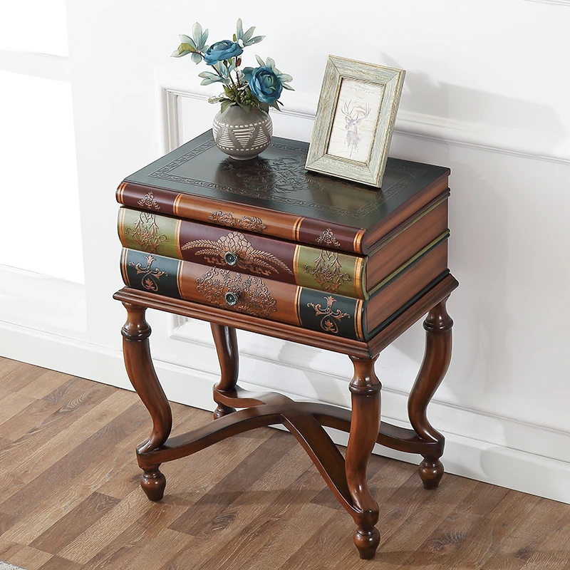 美式斗柜客厅沙发边柜家用彩绘单抽书本柜造型抽屉装饰柜