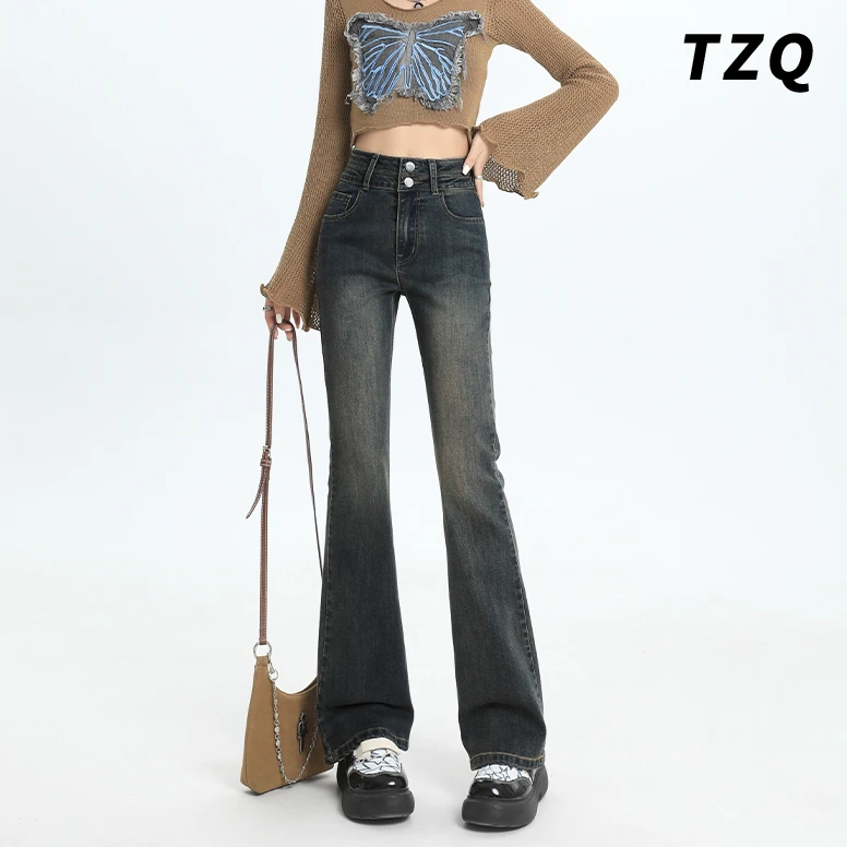 复古微喇牛仔裤爆款新款小个子高腰显瘦喇叭裤2025年流行网红女裤