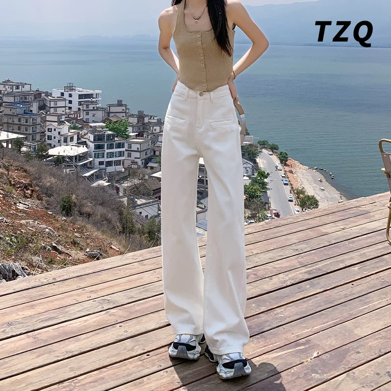 白色垂感牛仔裤女2025夏款高腰宽松显瘦百搭慵懒风阔腿裤TZQ91524