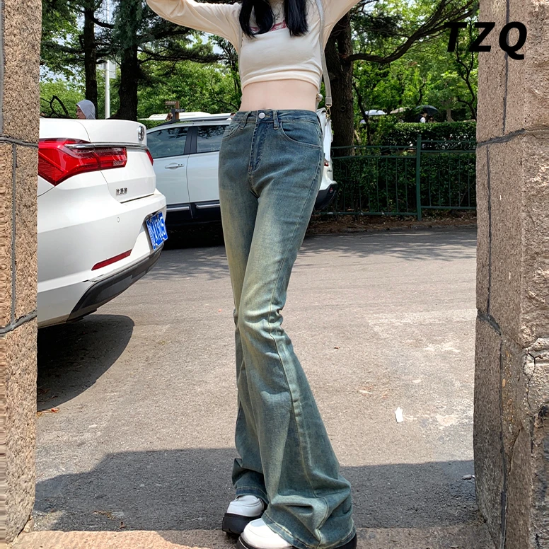 复古微喇牛仔裤女2024新款小个子显瘦马蹄喇叭裤子春秋季TZQ81001