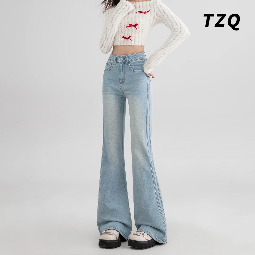 【米米专属】浅色高腰微喇牛仔裤女2025春季新款显瘦百搭洋气马蹄裤