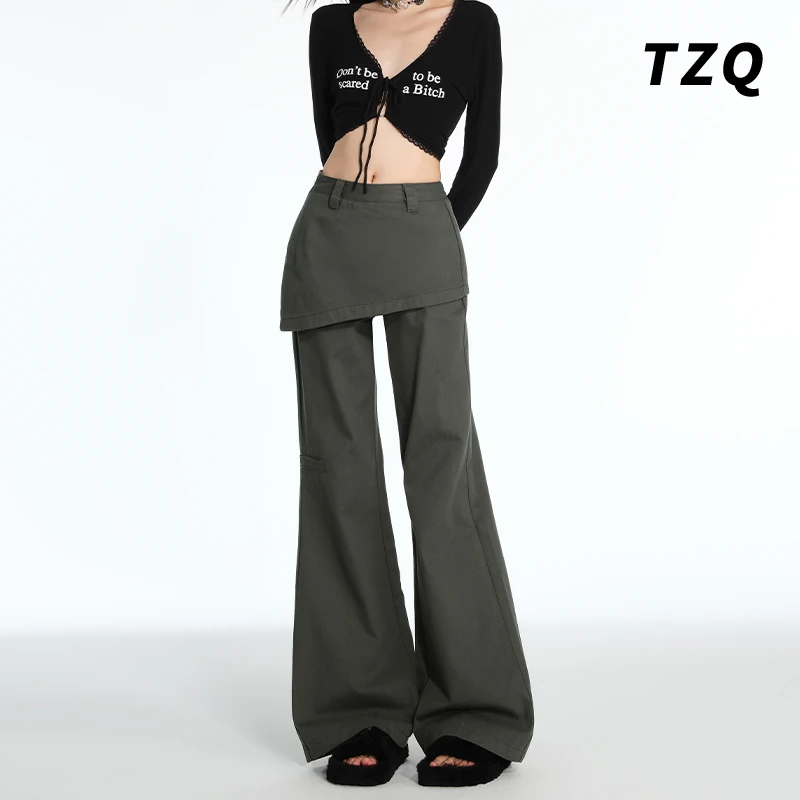 假两件一片式裤裙2024秋款女装叠穿设计感小众微喇垂感裤TZQ82226