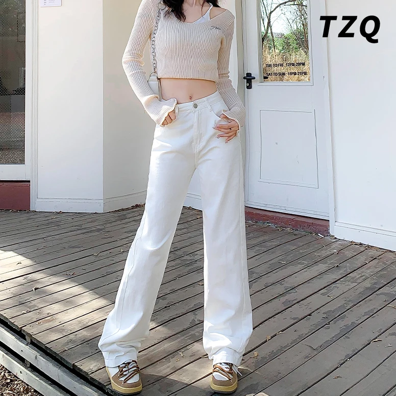 白色垂感阔腿牛仔裤女爆款2024新款小个子百搭显瘦高腰宽松直筒裤